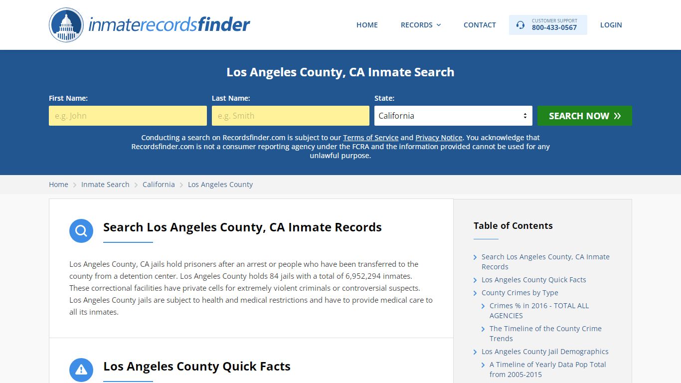 Los Angeles County, CA Inmate Lookup & Jail Records Online - RecordsFinder